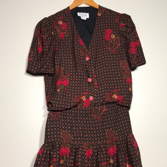 Vintage Melissa Puffy Sleeves Floral Blouse and Skirt Set - Picture 12 of 12